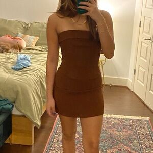 With Jean Corset Mini Dress in Brown ON HOLD!!!!